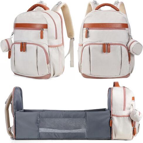 Baby Diaper Bag with Changing Station,Baby Registry Search | Waterproof Diaper Bag Backpack for Moms Dads, Portable Changing Pad, Large Capacity Diaper Bags for Baby Shower Gifts,Beige in Kuwait