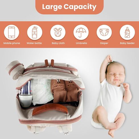 Baby Diaper Bag with Changing Station,Baby Registry Search | Waterproof Diaper Bag Backpack for Moms Dads, Portable Changing Pad, Large Capacity Diaper Bags for Baby Shower Gifts,Beige in Kuwait