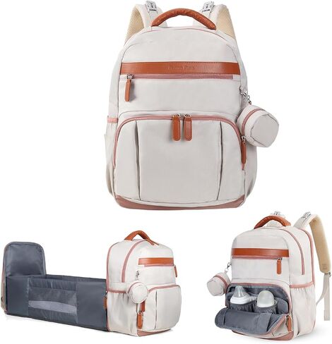 Baby Diaper Bag with Changing Station,Baby Registry Search | Waterproof Diaper Bag Backpack for Moms Dads, Portable Changing Pad, Large Capacity Diaper Bags for Baby Shower Gifts,Beige in Kuwait