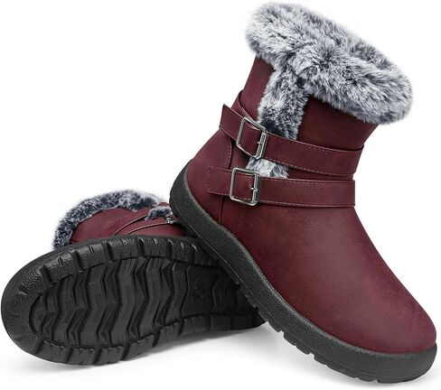 Women Snow Boots Waterproof: Fur Lined Warm Winter Ankle Booties | Wide Width, Comfy Soft Walking, Furry Insulated, Casual Comfortable Cozy, Side Zipper Flat Short Boot for Cold Weather Shoes in Saudi Arabia