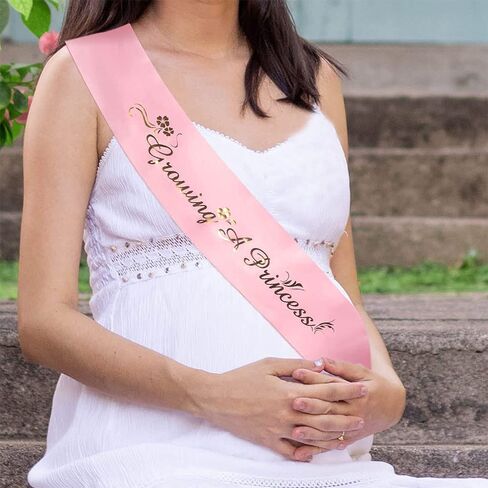 Girls Baby Shower Decoration - Adjustable Flower Crown Tiara and Growing A Princess Sash, Daddy Pin, Pink Party Gifts for Expectant Mom Dad Parents in Kuwait