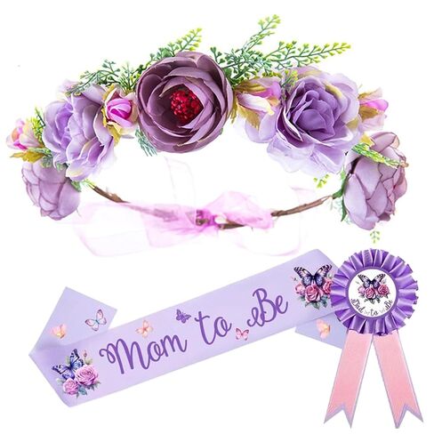 Girls Baby Shower Decoration - Adjustable Flower Crown Tiara and Growing A Princess Sash, Daddy Pin, Pink Party Gifts for Expectant Mom Dad Parents in Kuwait