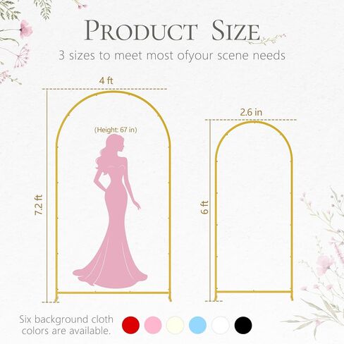 Wedding Arch with Backdrop Covers Set - Heavy Duty | 2-Pack 6/7.2FT arches, square tube frame, black covers, sturdy, washable, for wedding, party, shower, booth in Kuwait