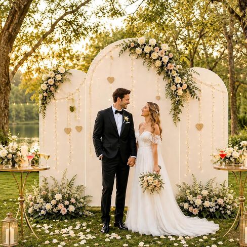 Wedding Arch with Backdrop Covers Set - Heavy Duty | 2-Pack 6/7.2FT arches, square tube frame, black covers, sturdy, washable, for wedding, party, shower, booth in Kuwait