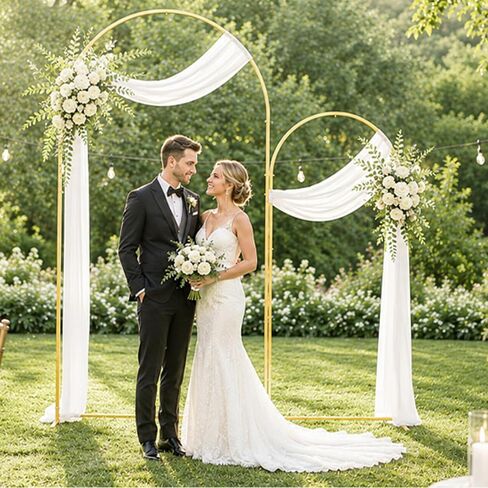 Wedding Arch with Backdrop Covers Set - Heavy Duty | 2-Pack 6/7.2FT arches, square tube frame, black covers, sturdy, washable, for wedding, party, shower, booth in Kuwait