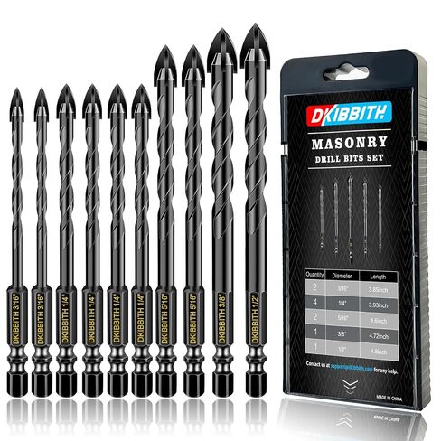 11-pc Masonry Drill Bits Carbide Concrete Drill Bit Set for Stone Tile Brick Ceramic Glass Metal Sheet Plastic and Wood, Quick Change 1/4" Hex Shank, Size 5/32" 3/16" 1/4" 5/16" 3/8" 1/2" with Case in Saudi Arabia