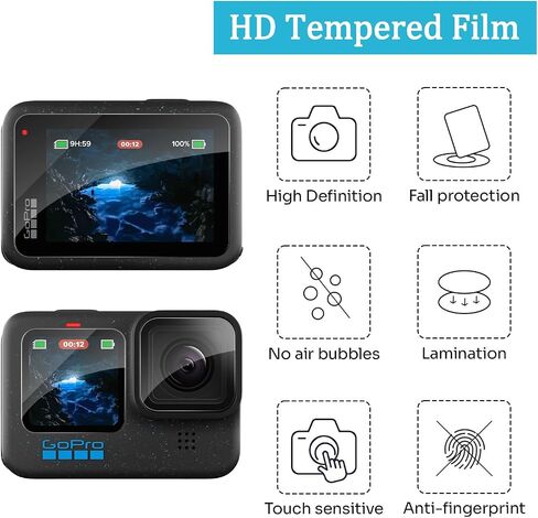 4 قطع واقيات شاشة للعدسات مصنوعة لجهاز Go Pro Hero 12 | [زجاج مقسى للكاميرا]، [مجموعة المحاذاة سهلة التركيب]، صلابة 9H، مضاد للخدش، مضاد للفقاعات in Kuwait