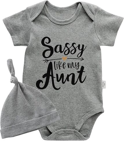 Baby Twins Bodysuit Sassy Like My Aunt Newborn Baby Unisex Infant Romper Fun Outfit With Hat Set in Saudi Arabia