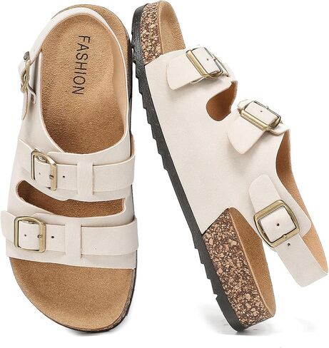 Cork Sandals With Back Strap Double Buckle Footbed Clogs Sandals Women and Men Comfortable Adjustable Ankle Strap Flat Sandal Dressy Open Toe Mules Casual Non Slip Summer Shoes sandalias de mujer in Saudi Arabia