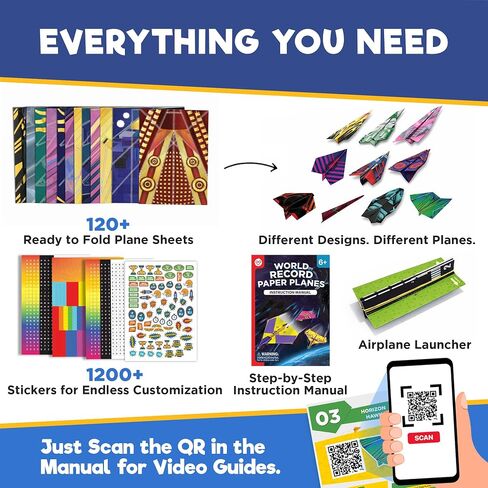 Doctor Jupiter World Record Paper Airplane Book Kit for Kids Ages 5+ | Birthday Gift Ideas for Boys & Girls Ages 5,6,7,8,9,10, STEM Learning Craft Toy, 120+ Planes, 1200+ Stickers in Saudi Arabia