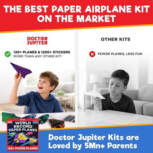 Doctor Jupiter World Record Paper Airplane Book Kit for Kids Ages 5+ | Birthday Gift Ideas for Boys & Girls Ages 5,6,7,8,9,10, STEM Learning Craft Toy, 120+ Planes, 1200+ Stickers in Saudi Arabia