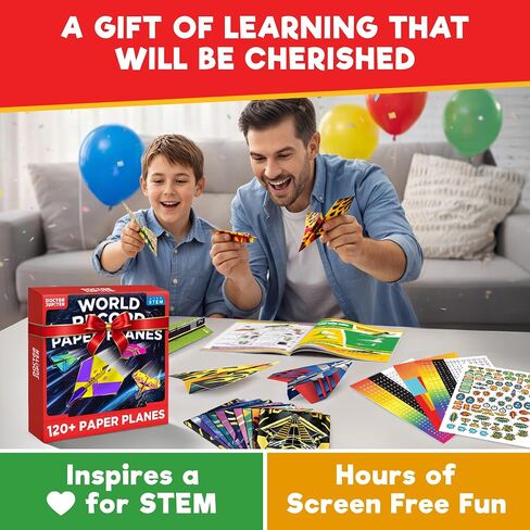 Doctor Jupiter World Record Paper Airplane Book Kit for Kids Ages 5+ | Birthday Gift Ideas for Boys & Girls Ages 5,6,7,8,9,10, STEM Learning Craft Toy, 120+ Planes, 1200+ Stickers in Saudi Arabia