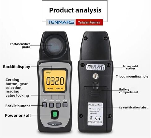 Light Meter, TM-213 Ultraviolet Intensity Tester Sunlight UV Illuminometer in Saudi Arabia