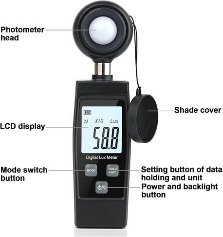 Light Meter, 200000 LUX Digital Light Illuminometer Photometer Lumen Tester Luminance Meter in Saudi Arabia