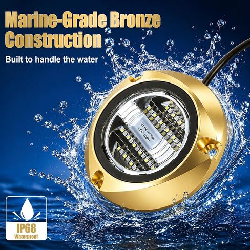 Underwater Boat Lights, 6000 Lumens Marine LED Light | Dual Color White & Blue Led Underwater Lights for Boat IP68 Waterproof, Marine-Grade Bronze and Heat-Tempered Glass in Saudi Arabia