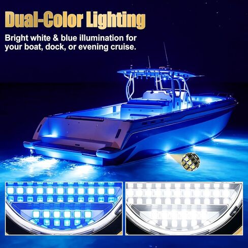 Underwater Boat Lights, 6000 Lumens Marine LED Light | Dual Color White & Blue Led Underwater Lights for Boat IP68 Waterproof, Marine-Grade Bronze and Heat-Tempered Glass in Saudi Arabia