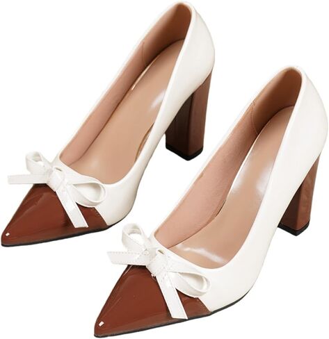 Pointed-toe low-cut women's high heels, bow accessory, fashionable and versatile, slip-resistant and durable, comfortable and lightweight. Available in large size. in Saudi Arabia