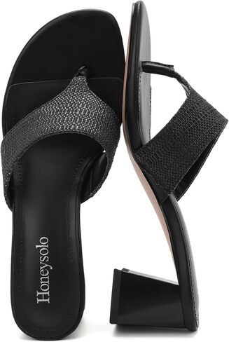 Espadrilles Heels for Women Raffia Square Toe Sandals Flip Flops | Dressy Raffia Slip on Sandals Comfortable Summer Casual Open Toe Thong Sandals Beach Essential Walking Low Heels in Saudi Arabia