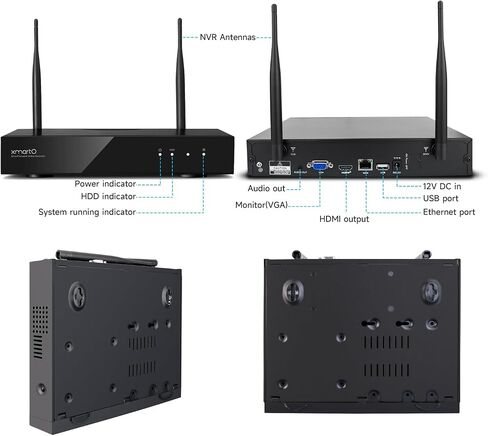xmartO WiFi 6 Long Range Wire-Free Solar Home Security Camera System Wireless, 4-Set 4MP QHD CCTV Camera Kit with 4K 10CH Expandable WiFi NVR(Suitable for Indoors/Outdoors) in Kuwait
