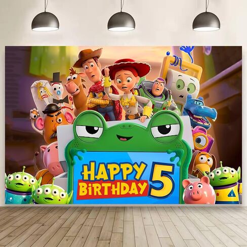 Cartoon for Toy Inspired Story 2026 Background Birthday Decorations, Happy Birthday Banner Backdrop for Dragon Birthday Party Supplies, Polyester Fabric (5x3ft) in Kuwait