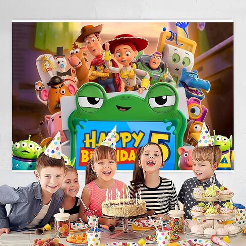 Cartoon for Toy Inspired Story 2026 Background Birthday Decorations, Happy Birthday Banner Backdrop for Dragon Birthday Party Supplies, Polyester Fabric (5x3ft) in Kuwait