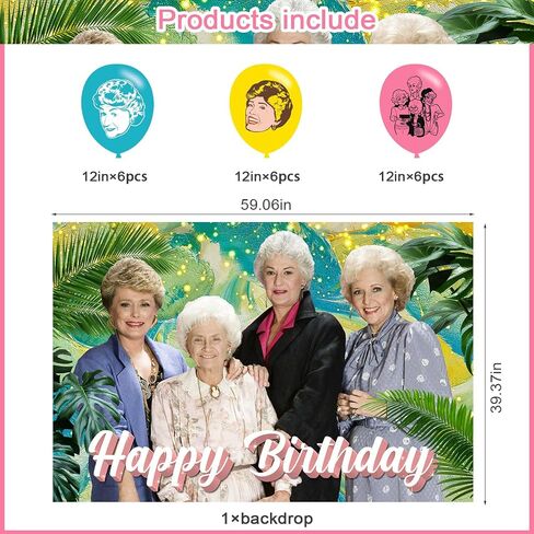 Cartoon Girl Birthday Party Decoration,Golden Women Party Photo Background 5 x 3 FT and 18 Pcs Balloon,Merch Party Backdrop Supplies in Saudi Arabia