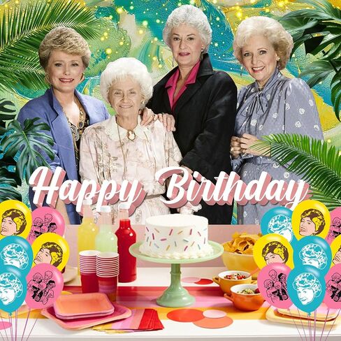 Cartoon Girl Birthday Party Decoration,Golden Women Party Photo Background 5 x 3 FT and 18 Pcs Balloon,Merch Party Backdrop Supplies in Saudi Arabia