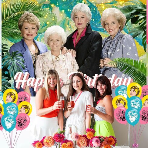 Cartoon Girl Birthday Party Decoration,Golden Women Party Photo Background 5 x 3 FT and 18 Pcs Balloon,Merch Party Backdrop Supplies in Saudi Arabia