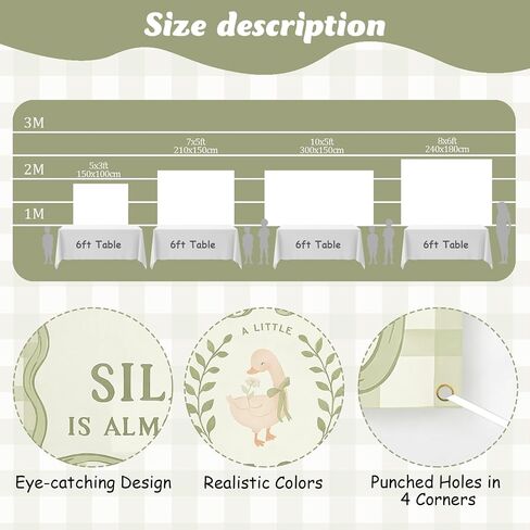 ZestZing Silly Goose Baby Shower Backdrop Decorations 5 * 3ft | A Little Silly Goose Is Almost on the Loose Banner Background Sage Green Bow Gingham Cute Neutral Farm Animal Banner Vinyl in Kuwait