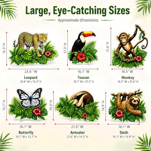 6 Pcs Rainforest Falls VBS Decorations, Extra Large Animal Standups Corrugated Plastic Safari Jungle Decor, Waterproof Rainforest Decorations for Church Classroom Party Photo Booth Props in Kuwait