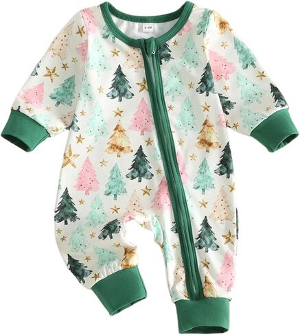 Christmas Baby Clothes Newborn Santa Zipper Romper Jumpsuit | My First Christmas Baby Girl Boy Outfit Newborn Santa Claus Jumpsuit Romper Cute One Piece Zipper Romper Fall Winter Clothes in Kuwait