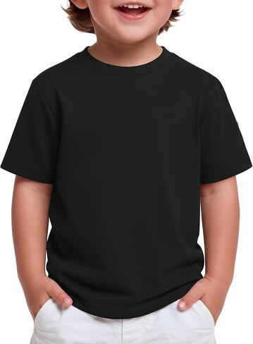 Yooo's Vivi Toddler Boys Cotton Short Sleeve Shirt | 18-5T, Little Boys Tops, Crew Neck, Plain Tee, Soft Feel, Breathable Fabric, Lightweight, Basic Layering, Summer, Playwear in Saudi Arabia