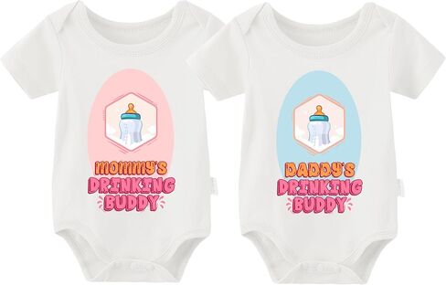 YSCULBUTOL 2-Pack Baby Twins Bodysuits Drinking Buddies Infant Clothes Cute Twin Unisex Romper 0-12 Months in Kuwait