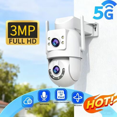JOOAN 3MP FHD Dual Lens Security Camera Outdoor, WiFi PTZ Smart Home Surveillance Camera with 360° Pan Tilt, Dual Screen View, Color Night Vision, AI Human Detection, 2-Way Audio, IPX6 Waterproof in Kuwait