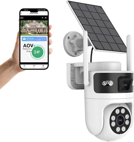 6MP Dual Lens Solar Security Cameras Wireless Outdoor, AOV 24/7 Recording | Cameras for Home Security with 360° View, APP Alarm, Auto Tracking, Night Vision, Dual-Band WiFi, IP65, 8W Solar Panel in Saudi Arabia