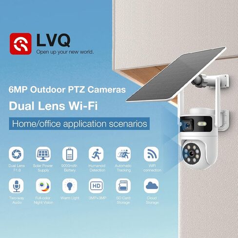 6MP Dual Lens Solar Security Cameras Wireless Outdoor, AOV 24/7 Recording | Cameras for Home Security with 360° View, APP Alarm, Auto Tracking, Night Vision, Dual-Band WiFi, IP65, 8W Solar Panel in Saudi Arabia