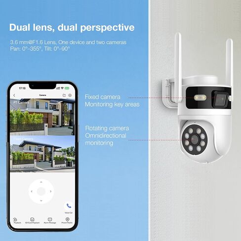 6MP Dual Lens Solar Security Cameras Wireless Outdoor, AOV 24/7 Recording | Cameras for Home Security with 360° View, APP Alarm, Auto Tracking, Night Vision, Dual-Band WiFi, IP65, 8W Solar Panel in Saudi Arabia