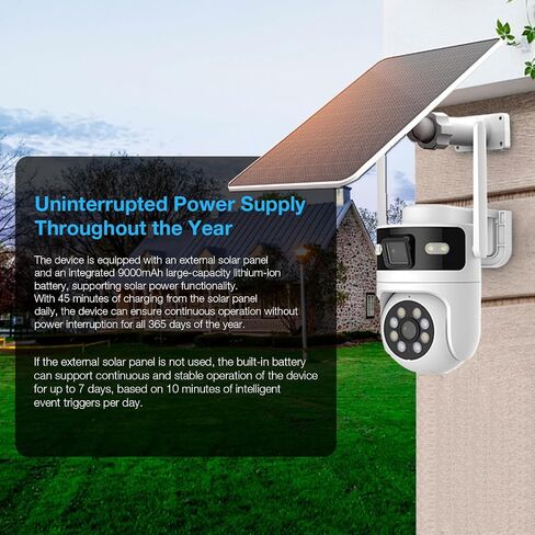 6MP Dual Lens Solar Security Cameras Wireless Outdoor, AOV 24/7 Recording | Cameras for Home Security with 360° View, APP Alarm, Auto Tracking, Night Vision, Dual-Band WiFi, IP65, 8W Solar Panel in Saudi Arabia