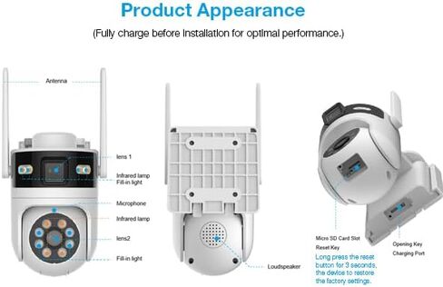6MP Dual Lens Solar Security Cameras Wireless Outdoor, AOV 24/7 Recording | Cameras for Home Security with 360° View, APP Alarm, Auto Tracking, Night Vision, Dual-Band WiFi, IP65, 8W Solar Panel in Saudi Arabia