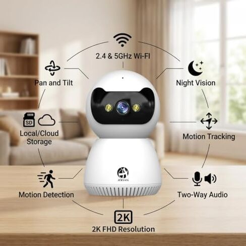 JOOAN 2K Indoor Security Camera, 5G/2.4G WiFi Pet Camera, Color Night Vision, PTZ Auto Tracking, Motion & Sound Detection, 2-Way Audio, for Baby/Elderly, Multi-User Shared, Local & Cloud Storage in Kuwait