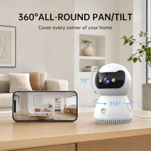 JOOAN 2K Indoor Security Camera, 5G/2.4G WiFi Pet Camera, Color Night Vision, PTZ Auto Tracking, Motion & Sound Detection, 2-Way Audio, for Baby/Elderly, Multi-User Shared, Local & Cloud Storage in Kuwait