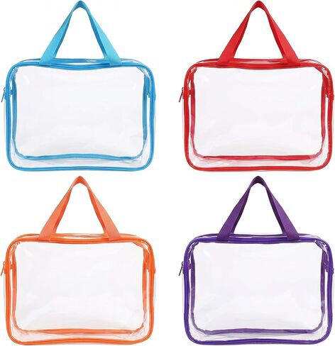 4 Pcs Multicolor Clear Makeup Bag Set 11.8"x8.8"x3.9", Thickened 0.4mm Waterproof PVC Toiletry Organizer with Metal Zipper & Handle, Reusable Storage Bag for Travel Gym Home in Kuwait