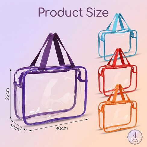 4 Pcs Multicolor Clear Makeup Bag Set 11.8"x8.8"x3.9", Thickened 0.4mm Waterproof PVC Toiletry Organizer with Metal Zipper & Handle, Reusable Storage Bag for Travel Gym Home in Kuwait