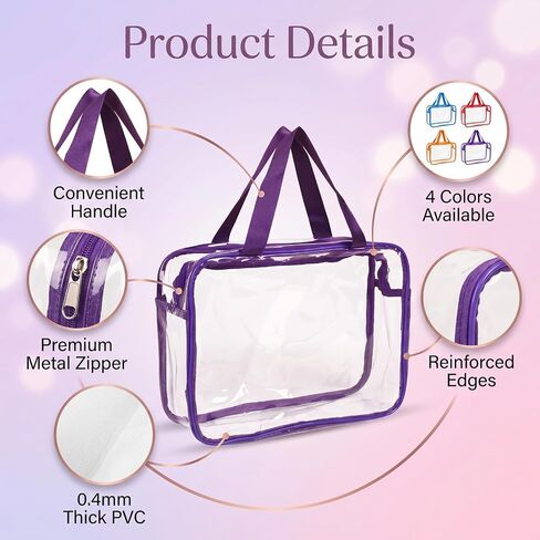 4 Pcs Multicolor Clear Makeup Bag Set 11.8"x8.8"x3.9", Thickened 0.4mm Waterproof PVC Toiletry Organizer with Metal Zipper & Handle, Reusable Storage Bag for Travel Gym Home in Kuwait