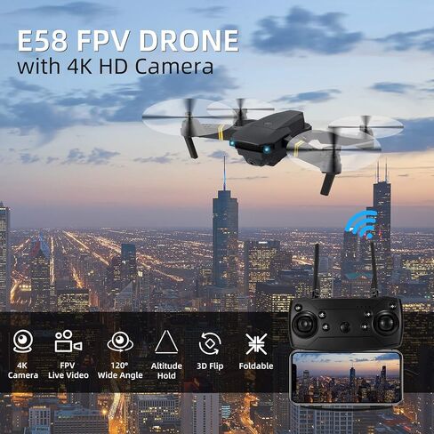 Drones with Camera for Adults 4K 1080P 3 Batteries Foldable FPV Mini Drone with Camera, Altitude Hold, One Key Take Off/Landing, 3 Speed Mode, 3D Flip, for15 Years Old Up in Kuwait
