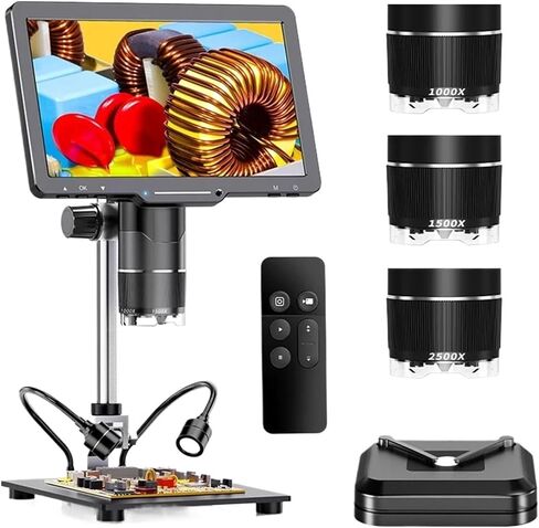 USB Microscope, Microscope, 2500x Digital 3 Lens 2K Video Camera 10.1 Inch IPS Screen DIY Electronics Mobile Phone Repair Soldering Tools in Saudi Arabia