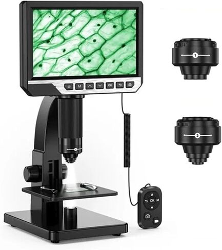 USB Microscope, Microscope, Digital Scope 2000x 7 Inch IPS 12MP 1080P Lab Biological Camera Dual Lens with Remote Control in Saudi Arabia