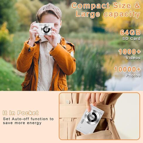 Digital Camera, Camera for Kids, UHD 4K 48MP Point and Shoot Digital Cameras with 64GB SD Card and 16X Digital Zoom Anti Shake, Compact Portable Small Gift for Boys Girls Students in Saudi Arabia