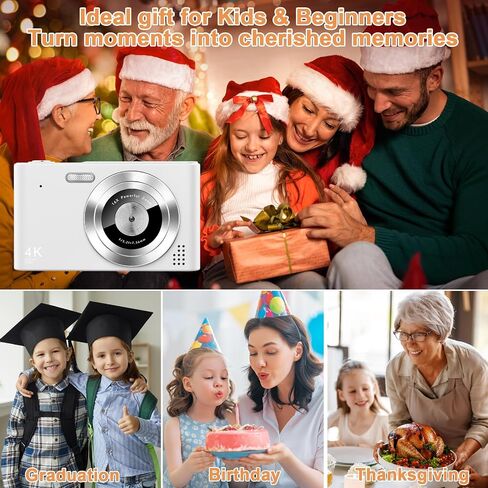Digital Camera, Camera for Kids, UHD 4K 48MP Point and Shoot Digital Cameras with 64GB SD Card and 16X Digital Zoom Anti Shake, Compact Portable Small Gift for Boys Girls Students in Saudi Arabia