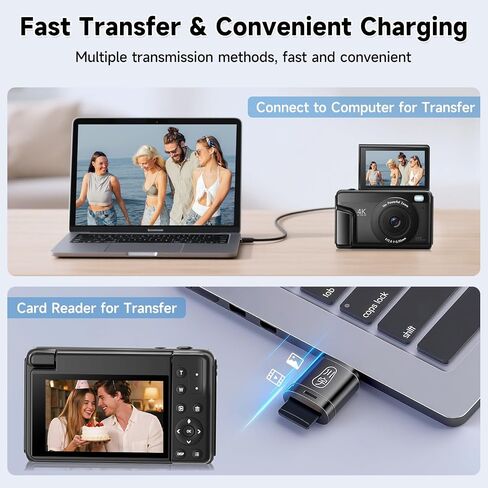 4K Digital Camera 180° Flip Screen Autofocus 64MP 16X Zoom, Black | 4K Video Recording, 64GB Card, Built-In Flash, Vlogging Camera for YouTube Photography, Compact Travel Camera for Beginner in Saudi Arabia